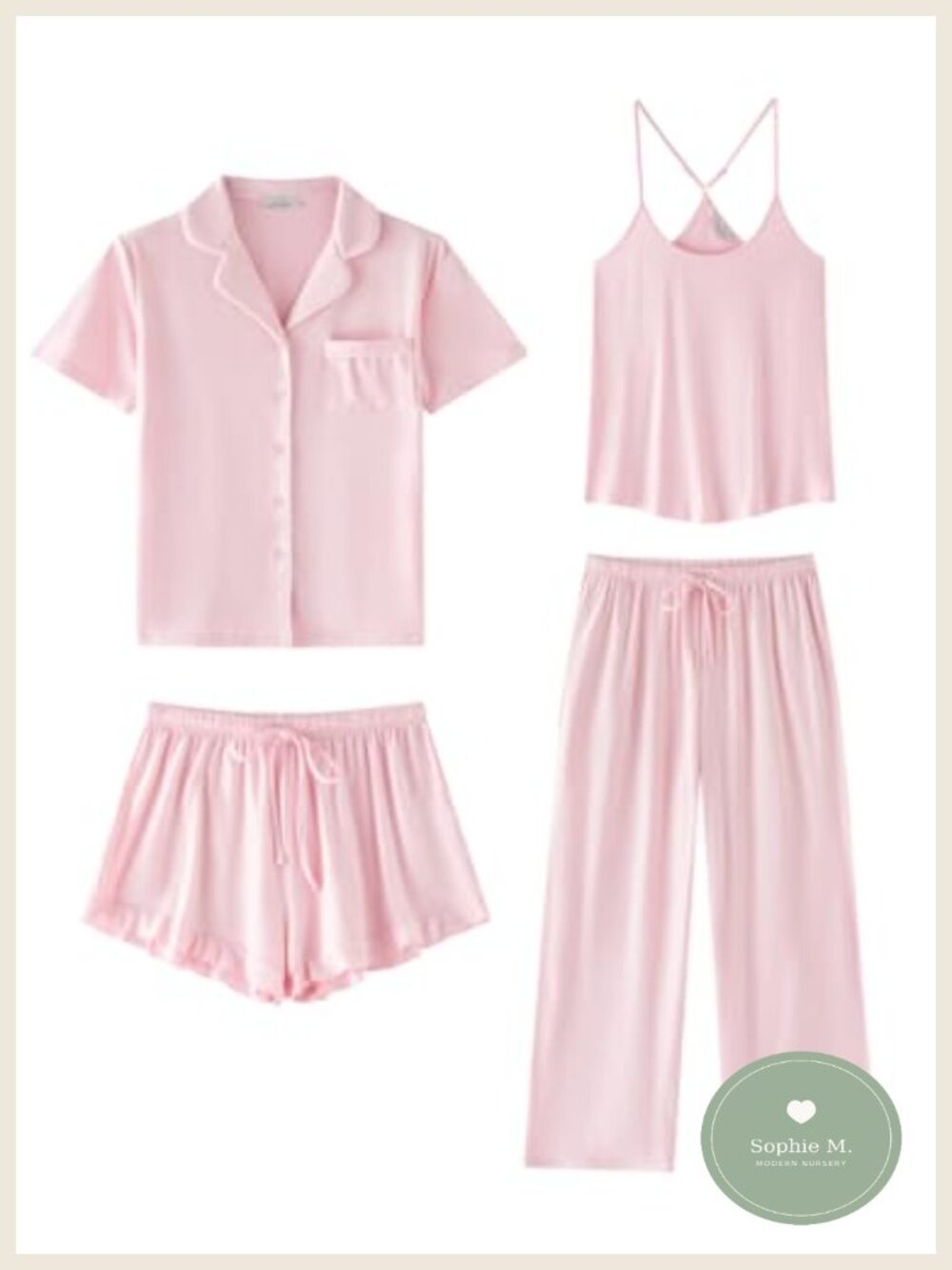 4 Piece Women Pajama Set Soft Polyester Spandex Cami Ruffle Shorts Lounge
